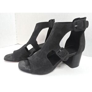 Rag Bone New York Matteo Black Suede Cutout Block Heel Sandals Women's SZ 37.5